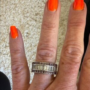 Baguette-Cut Crystal Band Ring in Silver and Chocolate Brown